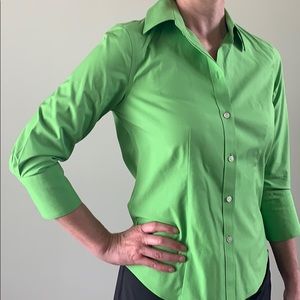 Talbots lime green button down 3/4 sleeve shirt.